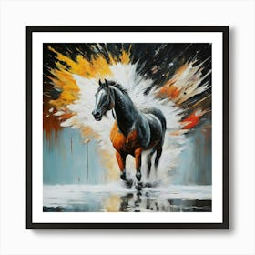 Horse Running In Water Art Print