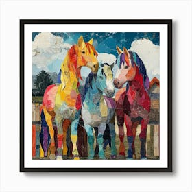 Kitsch Patchwork Ponies Art Print