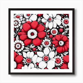 Floral Pattern Art, red and white flowers Art Print