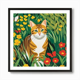 Cat In The Meadow Art Print