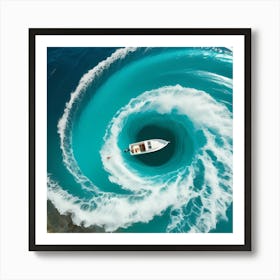 Boat In A Swirling Ocean Art Print