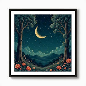 Moon And Forest Style William Morris2 Art Print (14) Art Print