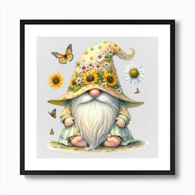 Watercolor Sunflower Gnomes 8 Art Print