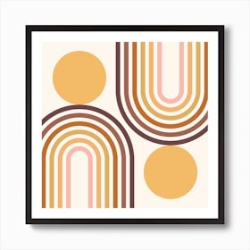 Mid Century Modern Geometric in retro gold brown terracotta (Rainbow and Sun Abstract Design) 1 Art Print