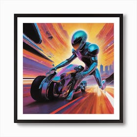 Futuristic Man Riding A Motorcycle Art Print