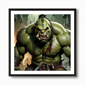 Orc Warrior Fantasy Brutal Savage Strong Aggressive Tribal Barbaric Fierce Monster Green (3) Art Print