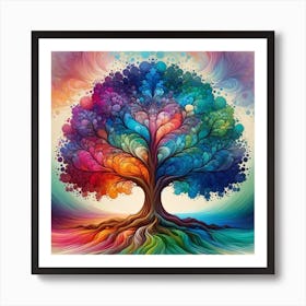 "Harmony in Growth: The Life Spectrum Tree" - This artwork is a celebration of growth and the vibrant spectrum of life, illustrated by the rich, flowing colors of a magnificent tree. The intertwining branches in shades from warm reds to cool blues represent life's diverse experiences and the beauty of nature's palette. The piece radiates a sense of unity and interconnectedness, perfect for inspiring awe and reflection in any space that values nature, art, and the journey of life. It's a visual representation of life's flourishing diversity, making it an enchanting addition to any art collection. Art Print