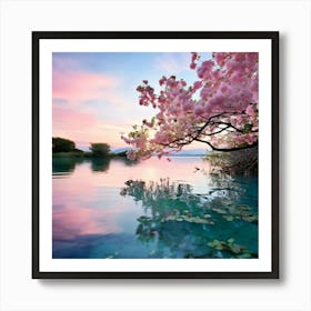 In The Cradle Of This 8k High Definition View A Pale Blue Lagoon Sparkles Under The Vibrant Pastel Art Print