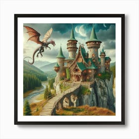 Castle With Dragon Art Print