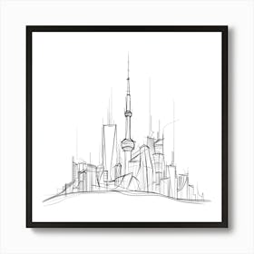 Tokyo Skyline, minimalist, line art, black and white. Art Print