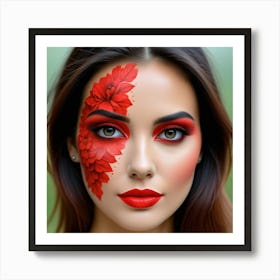 Beautiful Woman With Red Makeup 2 Art Print