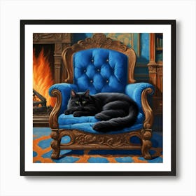 Cat In A Blue Chair Art Print