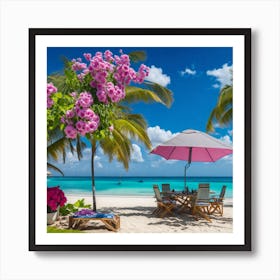Tropical Beach With Umbrella Art Print