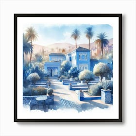 Watercolor Of A House In Morocco Jardin Majorelle Morocco Modern Blue Illustration 5 Art Print Art Print