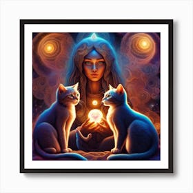 Bast with her kittens 1 Art Print
