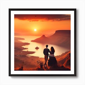 Couple enjoying sunset 1 Art Print