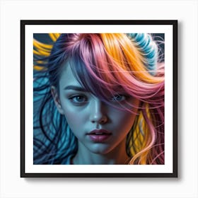 Portrait Of A Girl With Colorful Hair Art Print