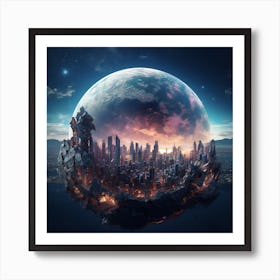 Igiracer Broken In Half Planet With Amazing City Inside 4 Art Print