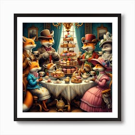 Foxes At Tea 2 Art Print