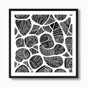 Retro Inspired Linocut Abstract Shapes Black And White 3 Art Print