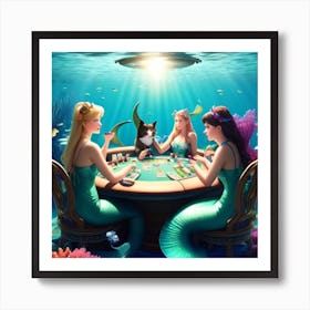 Mermaids Playing Poker Art Print