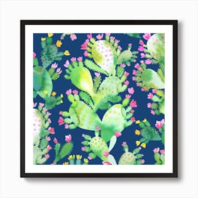 Succulent Cactus Blue Square Art Print