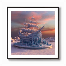 Beautiful ice sculpture in the shape of a sailing ship 21 Art Print