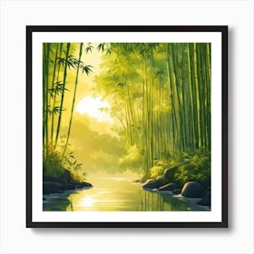 A Stream In A Bamboo Forest At Sun Rise Square Composition 165 Art Print