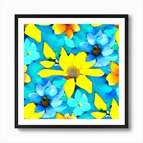 Yellow And Blue Flowers Art Print