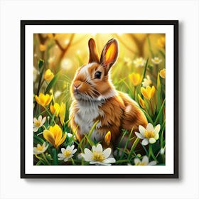 Rabbit Amongst The Crocuses Art Print