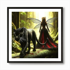 Fairy And Panther Art Print