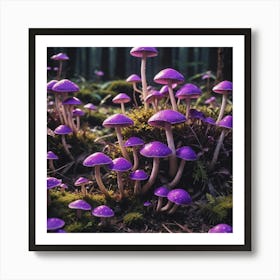 Purple Mushrooms In The Forest Art Print