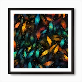 Colorful Leaves On A Black Background Art Print