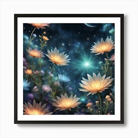 Lotus Flowers In The Night Sky Art Print