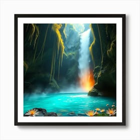 Mystical Waterfall In A Hidden Canyon Art Print