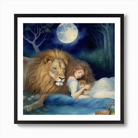 Lion And A Girl Art Print