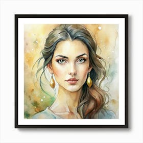 Watercolor Of A Beautiful Woman Art Print