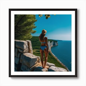 Woman Looking At The Sea Art Print