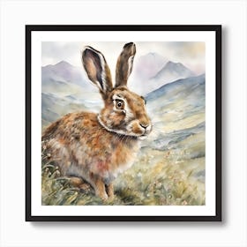 Hare Senses Spring in Scottish Mountains Art Print