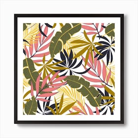 Fashionable Seamless Tropical Pattern With Bright Pink Green Flowers 1 Art Print