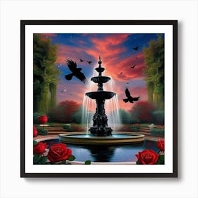 Crows And Roses Art Print