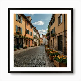 A Picturesque European Village With Cobblestone Streets, Historic Buildings, And Blooming Flower Boxes 2 Art Print