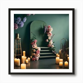 Room With Candles And Flowers 1 Art Print