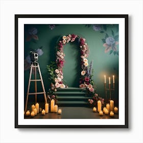 Wedding Backdrop With Candles And Flowers Art Print