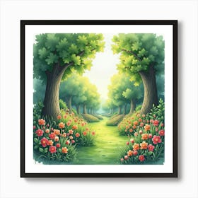 Watercolor The Enchanting Garden Of The Hesperides In A Lush Scene 1 Art Print