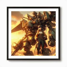 Girl Standing Next To A Giant Robot Art Print