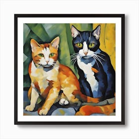 Two Cats Modern Art Cezanne Inspired 2 Art Print