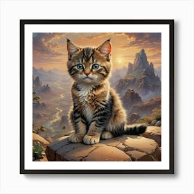 Kitten In The Sunset Art Print