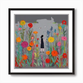 Girl In A Flower Field Art Print