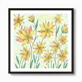 Yellow Flowers Art Nature Flora Meadow Painting Artwork Art Print